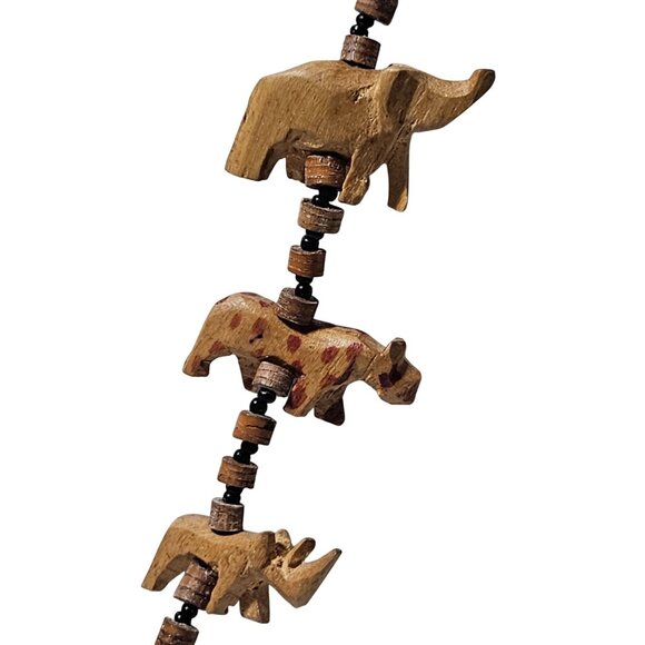 Handmade African Safari Wooden Animal Beaded Necklace Hand Carved Animals Tribal - Picture 2 of 6